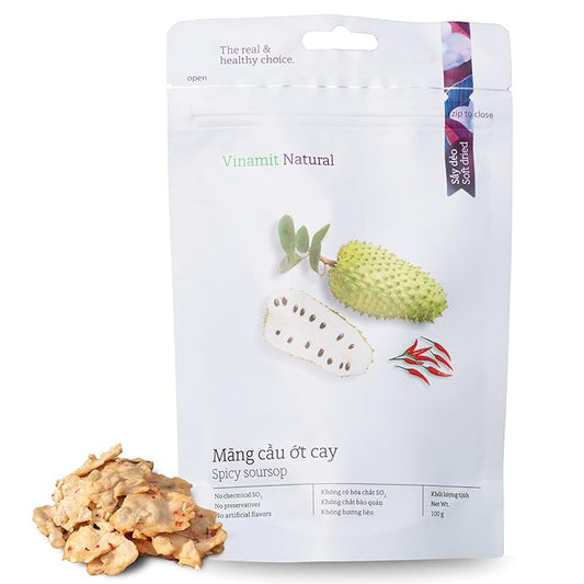 Vinamit Soft Dried Chili Soursop Fruit | 3.5 oz Bag | Tropical Fruit Snack | Vegan, Gluten-Free, Non-GMO | High in Fiber | Ideal for Travel & Healthy Snacking