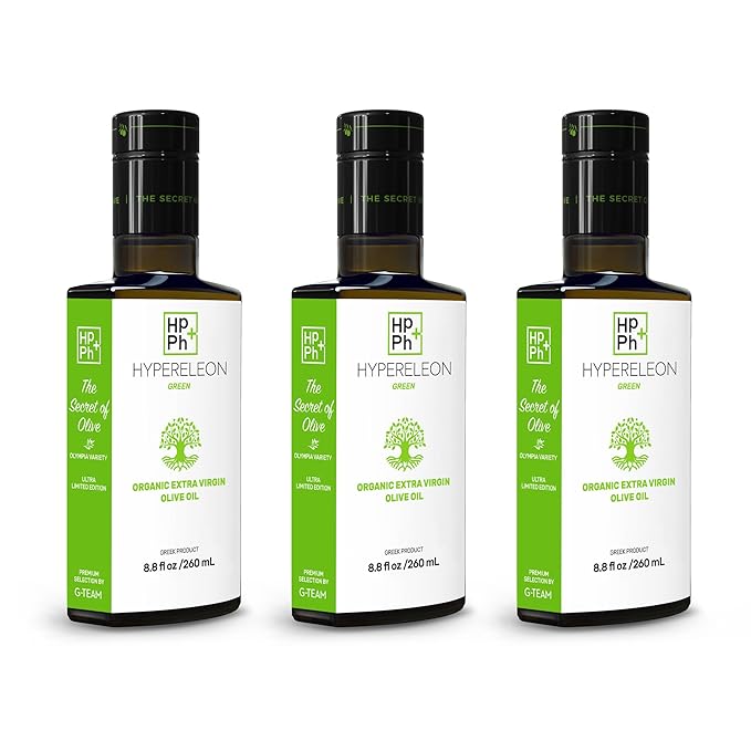 HYPERELEON GREEN | Premium, Organic, Exceptionally High Phenolic, Greek Extra Virgin Olive Oil 100% Pure & Natural | Bio & Unfiltered | 50 Top Global Awards | 260ml (Pack of 3)