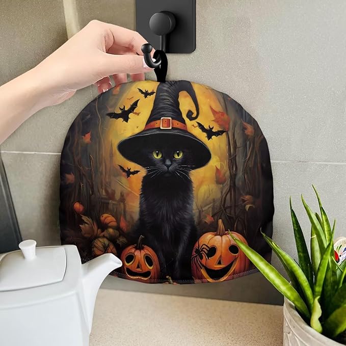 Black Cats Tea Cozy for Teapot Insulated Reusable Kettle Cover Breakfast Warmer Pumpkins Tea Pot Cozy for Keeping Warm All Saints' Eve Thick Teapot Dust Protector