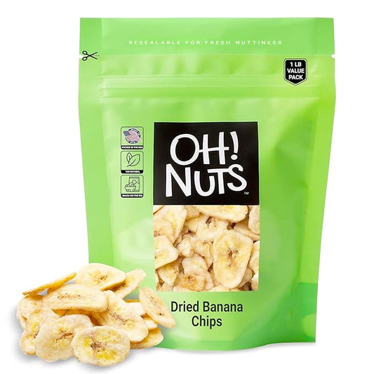 Oh! Nuts Dried Banana Chips - Sweetened Dehydrated Banana Chips - 1 lb - Bulk Bag for Snacking and Baking