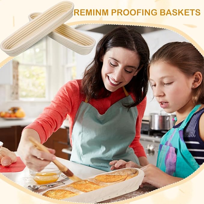 Vesici 15 Inches Baguette Banneton Proofing Basket 6 Pack with Linen Liner Baguette Banneton Bread Baking Baskets Rattan Dough Proofing Baskets for Baguette, Home Bake, Bakers Supplies, Baking Gifts