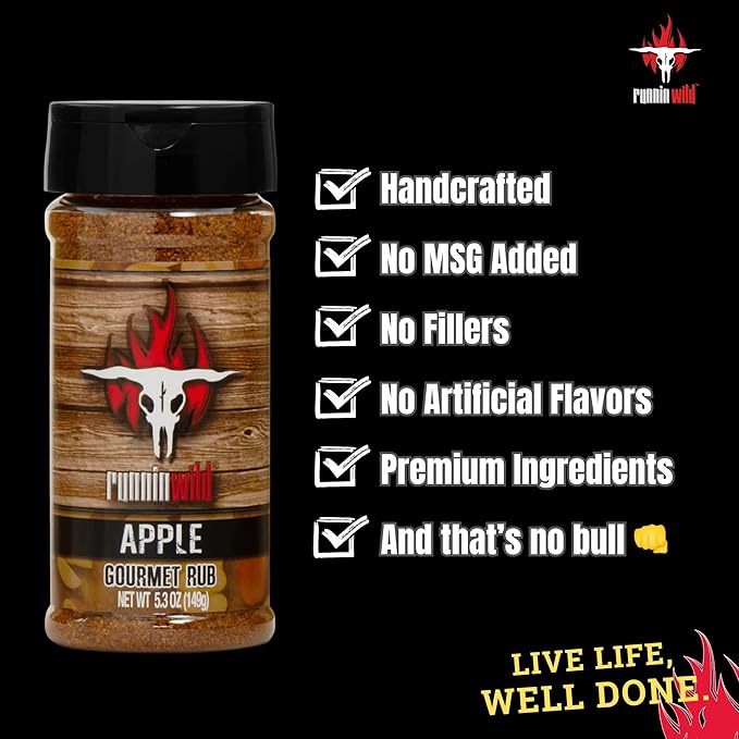 Gourmet Apple Rub | Premium Apple Spice Seasoning for Chicken, Turkey, Pork, Beef and More! | No Artificial Flavors, No MSG added | Runnin??Wild Foods, 5.3 ounces