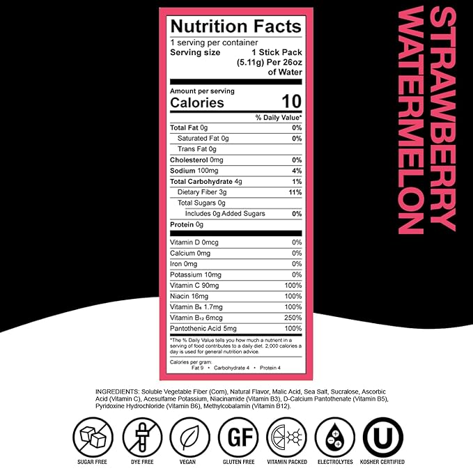 Devotion Nutrition HydroFLEX Water Flavoring Packets ??Sugar-Free Hydration with Vitamins & Electrolytes ??Dye-Free, Gluten-Free (Strawberry Watermelon) 12-Pack Drink Mix