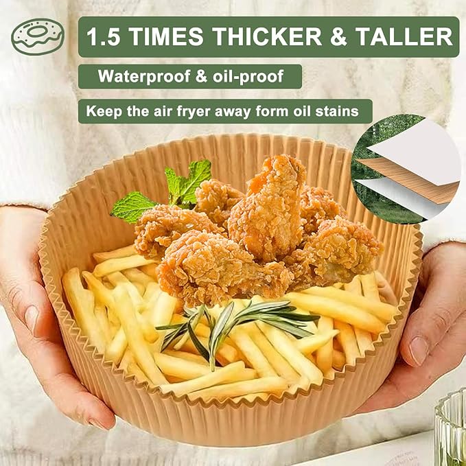 Air Fryer Liners,Disposable Airfryer Paper Liners,Non-Stick Oil-proof Water-proof for Easy Cleanup, Great for Oven, Pans & Baking,8??Round for 4-8 qt Air Fryer, Steamer, Roasting,Microwave,120 Pcs