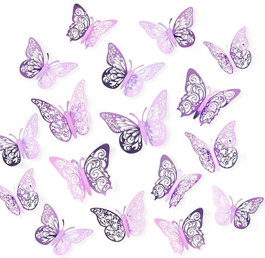 72 Pcs Butterfly Decorations, 3 Sizes 3 Styles, 3D Butterfly Wall Decor, Party Decorations, Birthday Decorations, Butterflies for Crafts, Cake Decorating, Wall Stickers Room Decor, Pale Plum