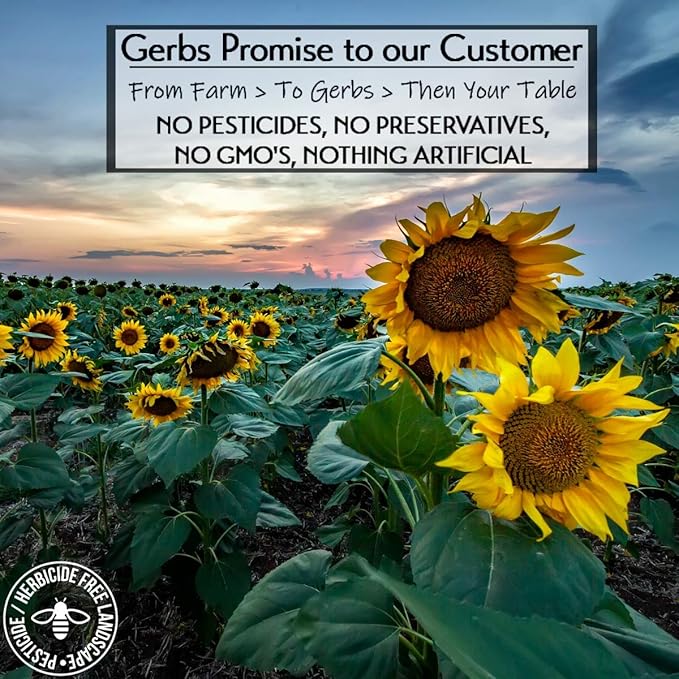 Gerbs Roasted Unsalted Whole Sunflower Seeds 1 lb. | Small Batch, No Additives, Resealable Bag | Crack-and-Eat Crunchy Snack | Top 14 Allergen-Free
