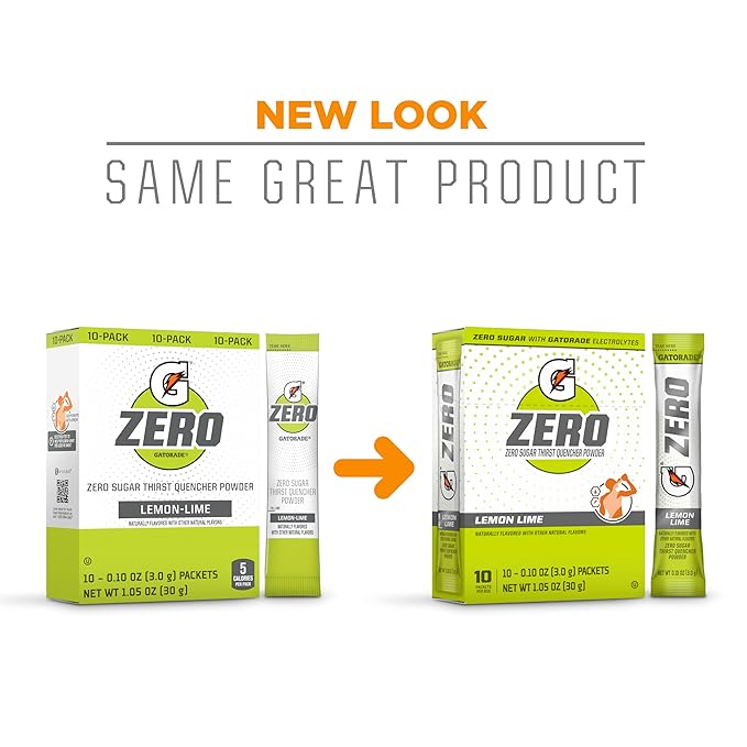 Gatorade G Zero Sports Drink Mix Powder Packets, Lemon Lime, Electrolyte Powder Drink Mix for Hydration, Zero Sugar, Total 120 Packets