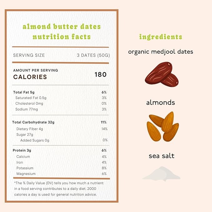 Realsy Filled Medjool Dates, Organic Dates with No Sugar Added, Gluten-Free, Vegan, All Natural Healthy Snack, Single Wrapped (40 ct) (Almond Butter)