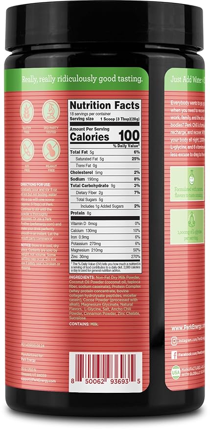 Perk Chill Mexican Hot Chocolate Flavored Drink Mix (18 Servings) - Soy Free & Peanut Free