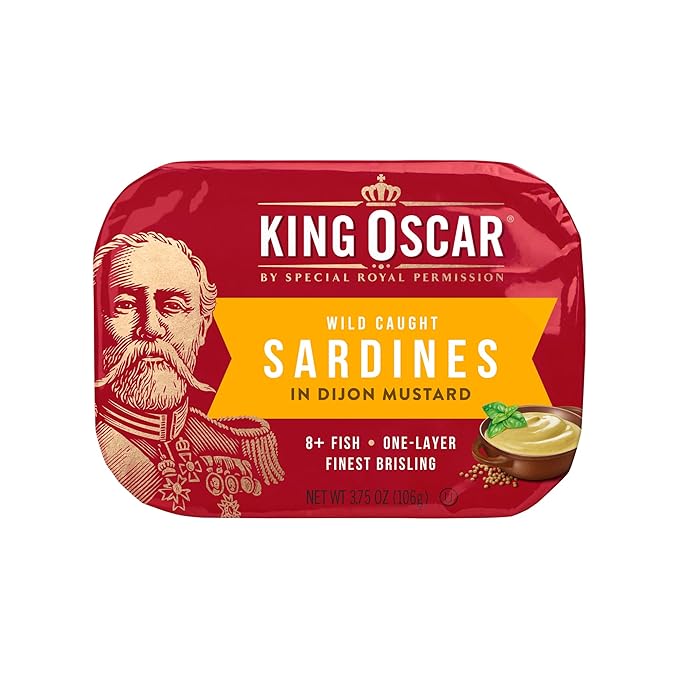 King Oscar Premium Sardines in Dijon Mustard, 3.75 Ounce Cans (Pack of 12), Wild Caught Canned