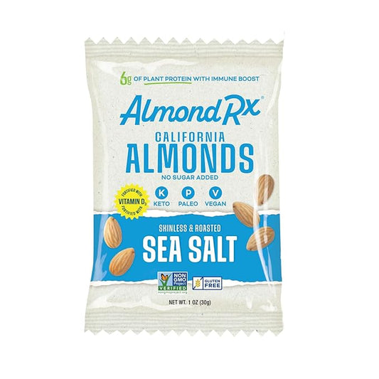 AlmondRx | Heart Healthy Skinless Lightly Salted California Almond Snack Packs | Fortified with Vitamin D | Plant Protein | Keto | Vegan | No Sugar Added (24 Pack, Sea Salt)