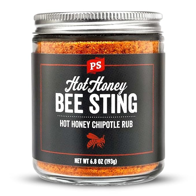 PS Seasoning Bee Sting - Hot Honey Chipotle BBQ Seasoning and Rubs for Smoking, Grilling, Baking - Sweet and Spicy Chipotle Flavor, Dry BBQ Rubs and Spices for Grilling Steaks, Pork, Chicken, Beef