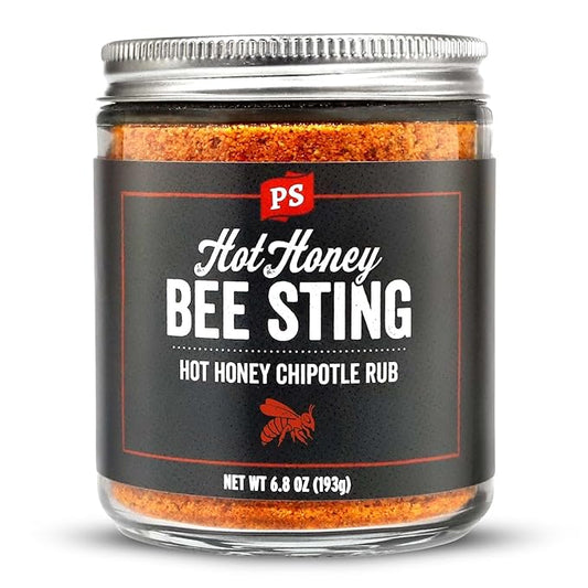 PS Seasoning Bee Sting - Hot Honey Chipotle BBQ Seasoning and Rubs for Smoking, Grilling, Baking - Sweet and Spicy Chipotle Flavor, Dry BBQ Rubs and Spices for Grilling Steaks, Pork, Chicken, Beef
