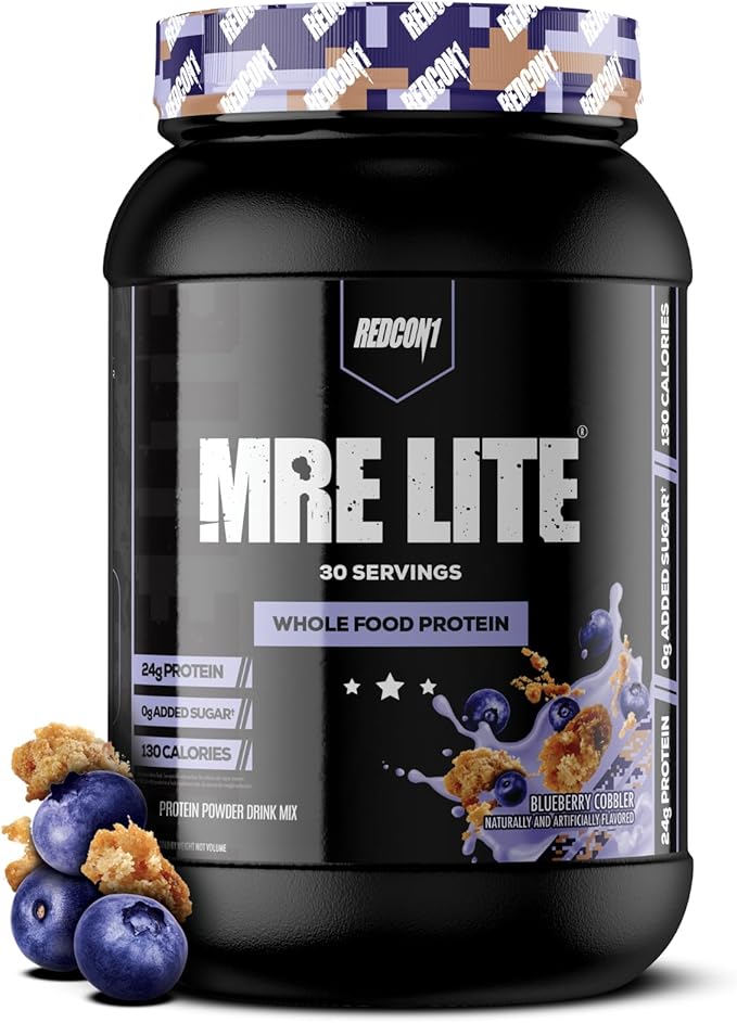 REDCON1 MRE Lite Whole Food Protein Powder, Blueberry Cobbler - Low Carb & Whey Free Meal