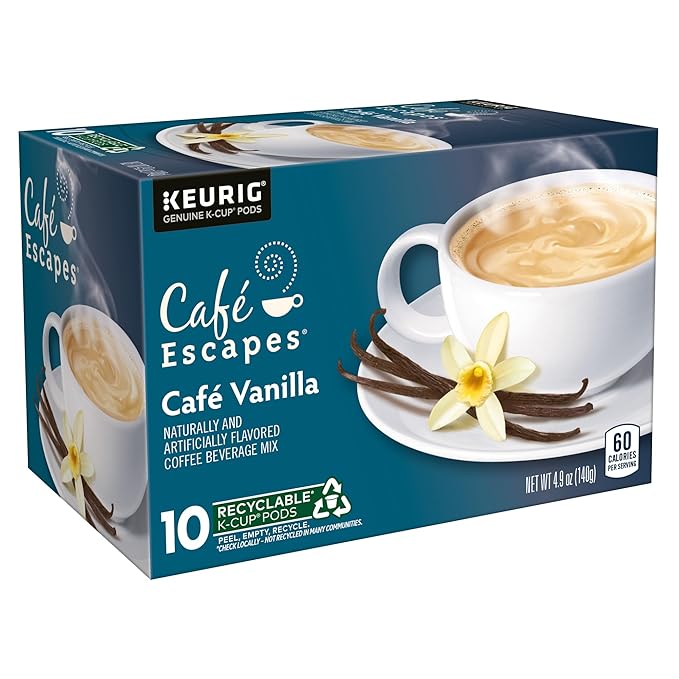 Café Escapes Café Vanilla Coffee Beverage, Single-Serve K-Cup Pods, 60 Count