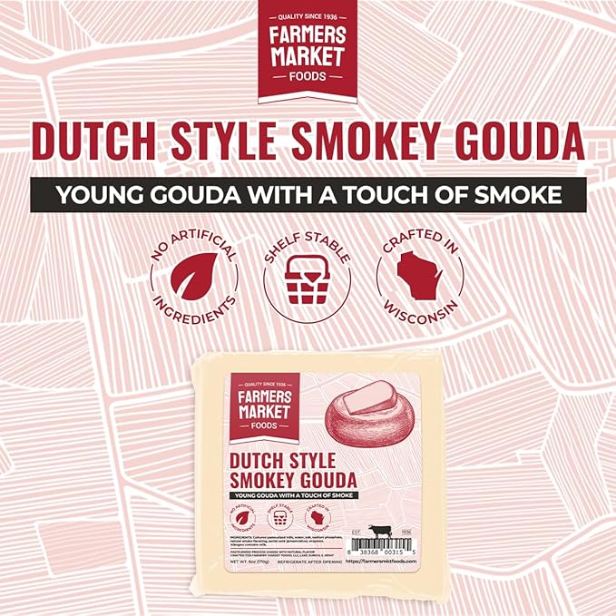 Farmers Market, Gluten Free, Keto, Paleo, Low Sodium, Zero Sugar, Wisconsin Cheese Gift Sets, 3-Pack, Dutch Style Smokey Gouda