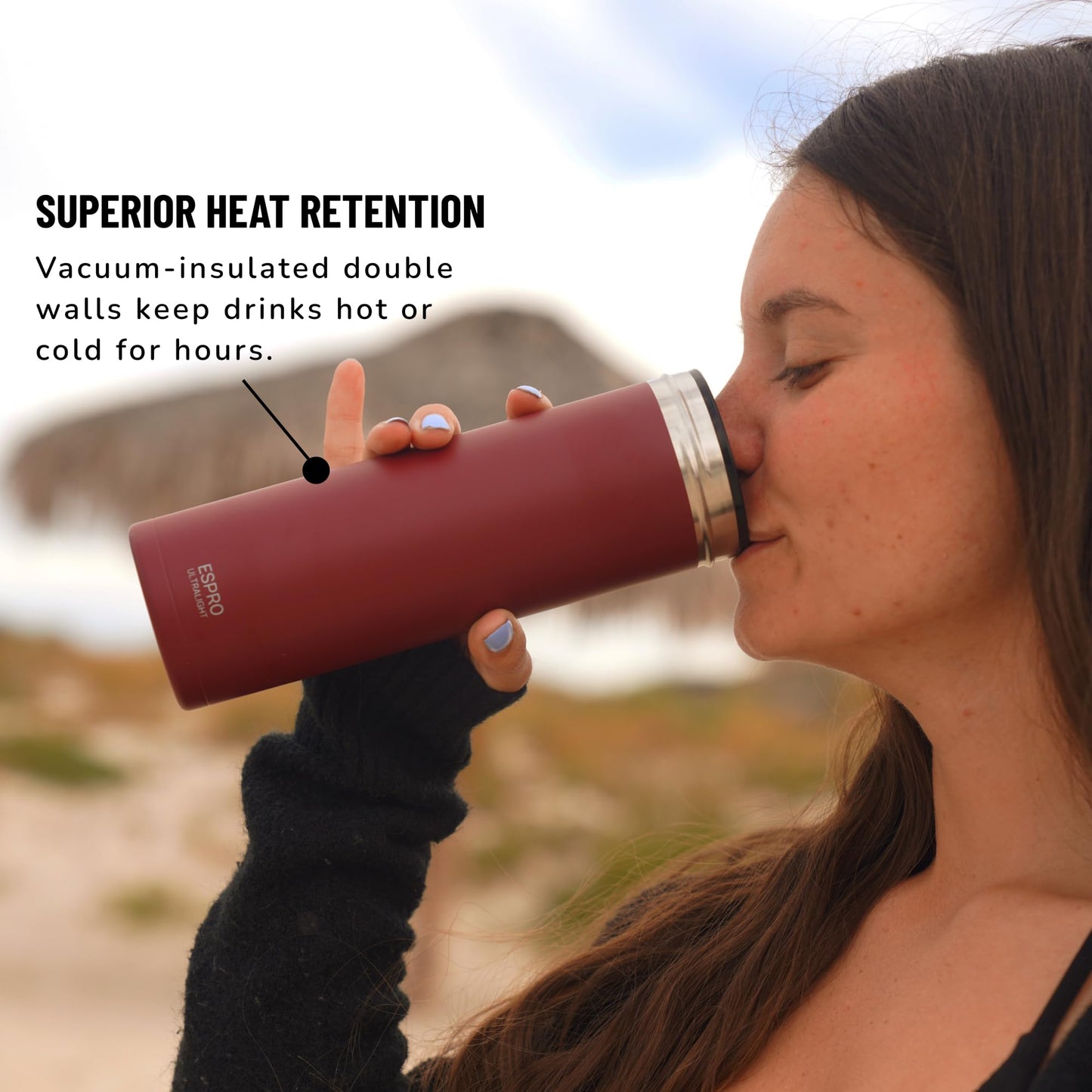 ESPRO Go P0 Ultralight French Press Coffee Maker for Travel, Vacuum Insulated Stainless Steel, 16