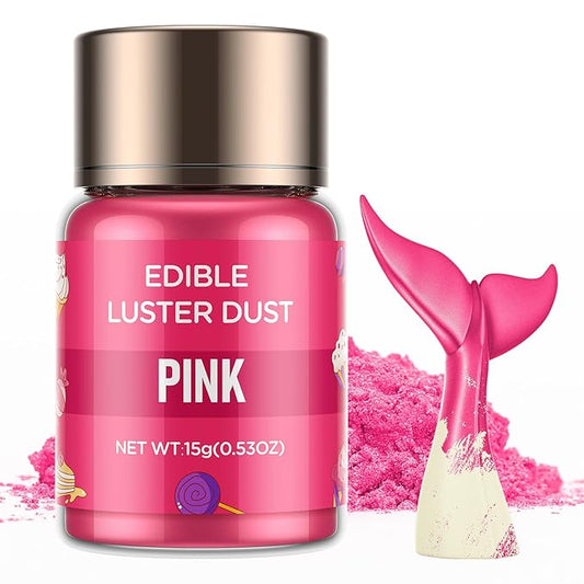 Luster Dust Edible - 15 Grams Food Grade Cake Dust Shimmer Powdered, Cherrysea Powder Luster Dust Food Coloring for Cocktails, Christmas Cookie Decorations, Cake, Drinks, Fondant, Candy - 15g/Bottle (2-Pink)