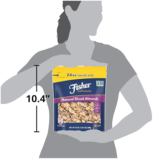 Fisher Chef's Naturals Unsalted Sliced Almonds 24oz Resealable Bag, Raw Nuts Perfect for Cooking, Baking & Snacking, Healthy Snacks for Adults, Vegan Protein, Keto Snack, Gluten Free