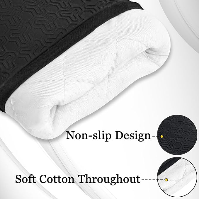 8PCS Oven Mitts and Pot Holders Sets - 480째F Heat Resistant Pot Holders and Oven Mitts, 14.5" Extra Long Silicone Oven Mitts for Cooking, Non-Slip Oven Mitt with Soft Cotton Lining, Black