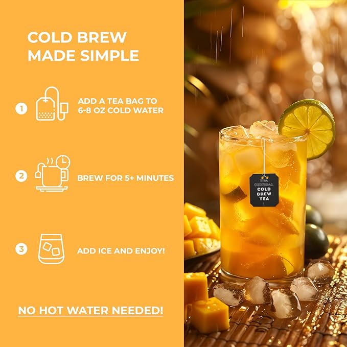 Life Plus Style Gourmet TEA CENTRAL Mango Green Tea Naturally Refreshing Cold Brew Tea Bags Organic Ceylon Iced Green Tea Everyday Wellness Sweet Mango Fruit Tea 25 Tea Bags