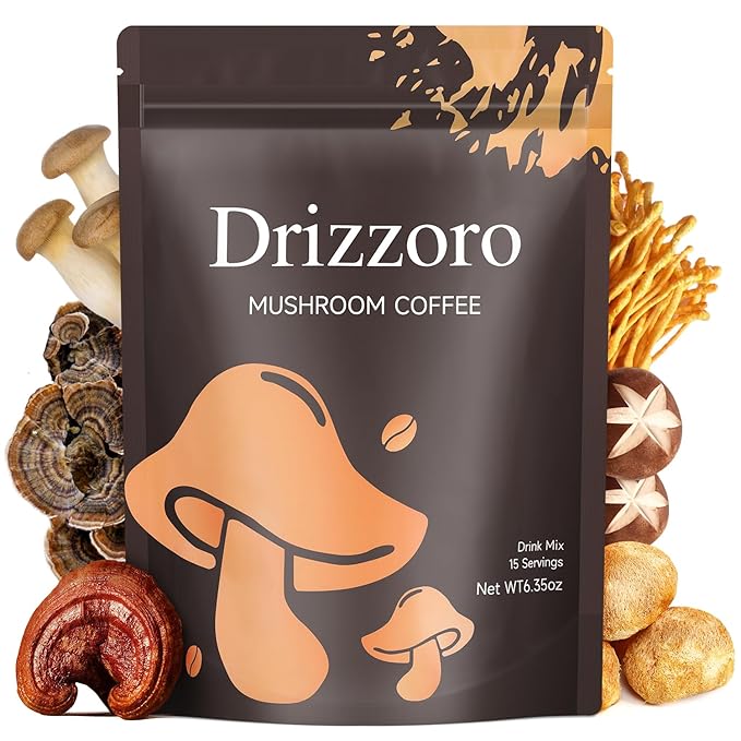 Mushroom Coffee, 15 Servings Organic Mushrooms Instant Coffee, Powder for Energy, Digestion & Immune Support, 6 Superfood Lion's Mane, Reishi, Cordyceps, Shiitake, King Trumpet & Turkey Tail