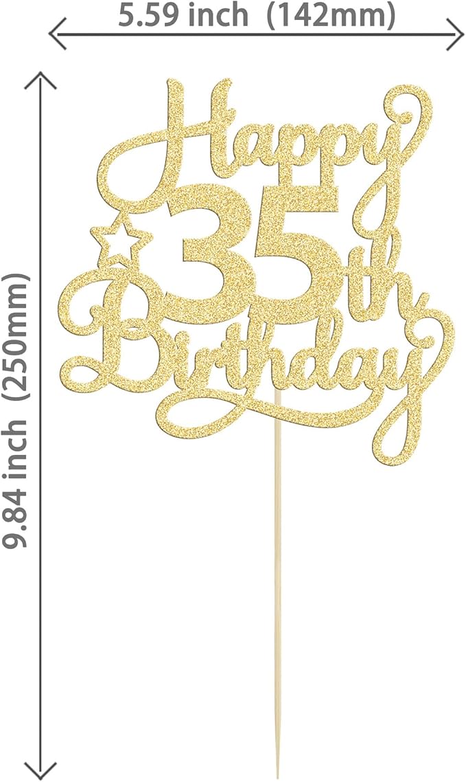 1 Pack Happy 35th Birthday Cake Topper Gold Glitter 35 & Fabulous Cheers to 35 Years Old Birthday Cake Pick for Celebrating 35th Birthday Anniversary Party Cake Decorations Supplies