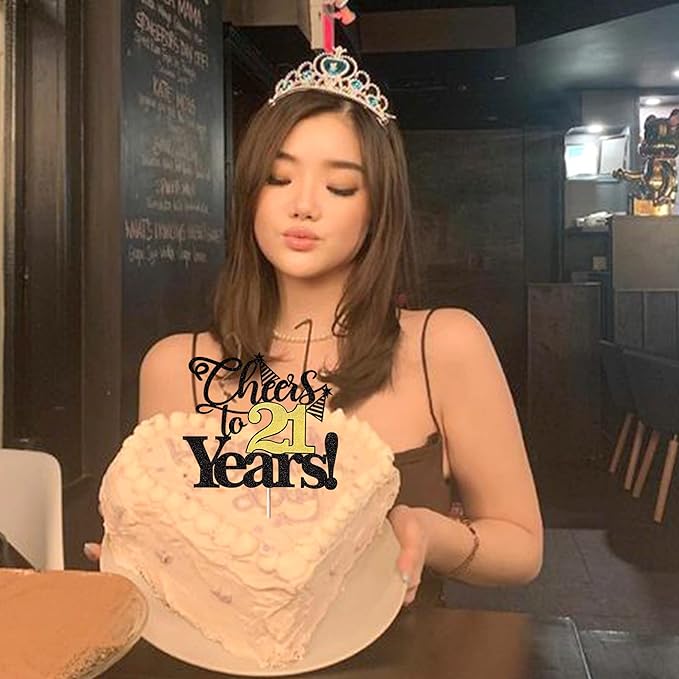 Rsstarxi 1 Pack Cheers to 21 Years Cake Topper Glitter Twenty One Years Old 21st Birthday Cake Pick 21 Fabulous Cake Decorations for Happy 21st Birthday Wedding Anniversary Party Supplies Black