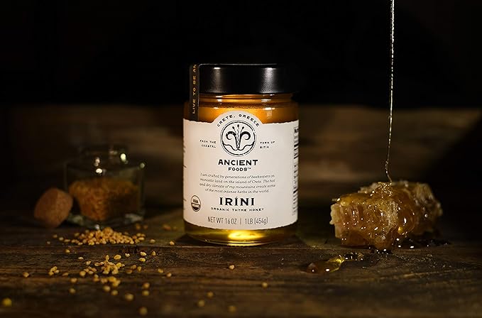 Thyme Honey by Ancient Foods - Organic Honey Raw Unfiltered Authentic Greek Honey from Greece | Organic Thyme Honey | Real Honey from Crete, Greece | 454g (Irini)