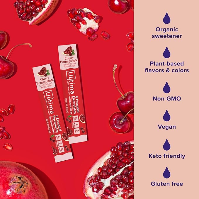 Ultima Replenisher Daily Electrolyte Powder Drink Mix ??Sugar Free ??Cherry Pomegranate, 20 Stickpacks ??Hydration Packets with 6 Electrolytes and Minerals ??Keto Friendly, Vegan, Non-GMO
