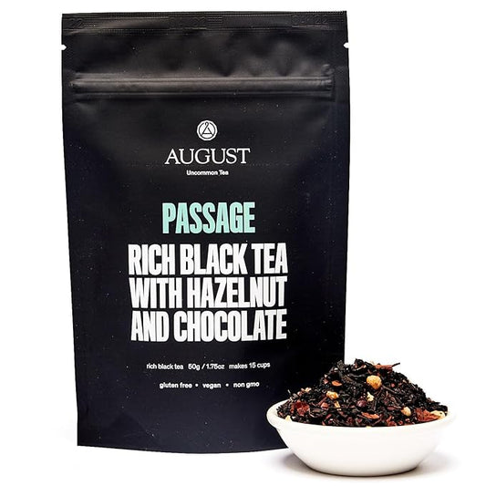 August Uncommon Passage Black Tea ??Rich and Indulgent Blend with Notes of Roasted Nuts and Dark Cocoa ??Loose Leaf Tea Caffeinated for Daily Enjoyment in a Resealable Pouch (1.75oz)