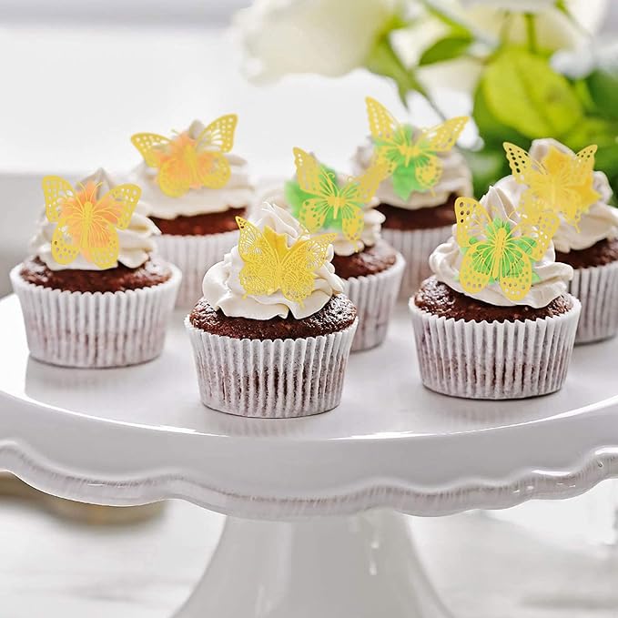 Gyufise 36 Pack Gold Glitter 3D Butterfly Cupcake Toppers Hollow Cake Decorations for Birthday Wedding Fairy Party Wall Sticker Decal