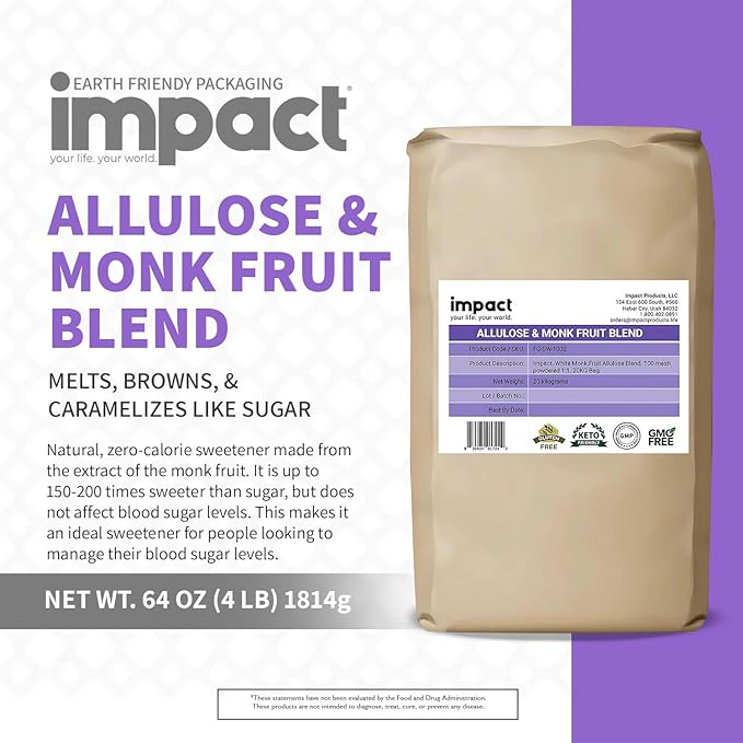 Impact Powdered Sweetener - Allulose & Monk Fruit Blend - Zero Calorie and Carb, Keto-Friendly, Sugar Substitute, Bake & Cook Guilt-Free - 44 lbs