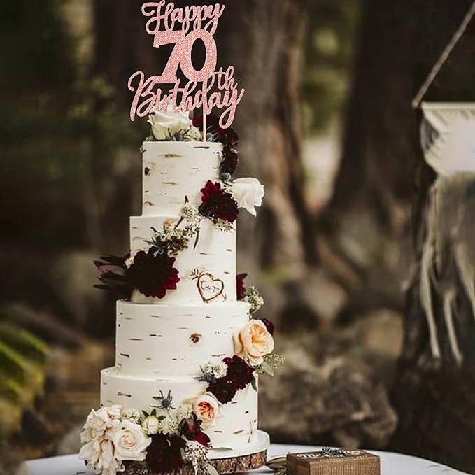 1 PCS Happy 70th Birthday Cake Topper Cheers to 70 Years Birthday Cake Pick Seventy Hello 70 Fabulous Cake Decoration for Happy 70th Birthday Anniversary Party Decorations Supplies Rose Gold