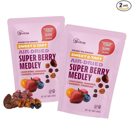 Whitney Jordan Naturals Air-Dried Super Berry Medley | Dried Fruit Snack Made from Real Berries | Non-GMO, Gluten-Free, Vegan, Chewy Real Fruit for Clean Snacking | 16 oz, Pack of 2