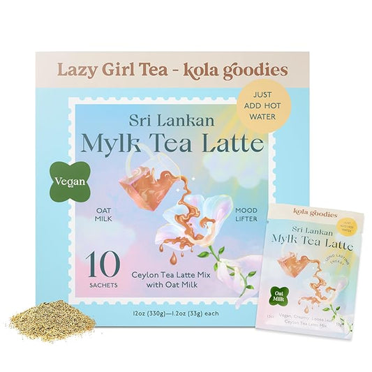Kola Goodies - Oat Milk Tea Latte - Vegan - Mood Lifter w/Low Caffeine - Made with Loose Leaf Ceylon Tea, Oat Milk Powder, Monk Fruit Sweetener & Raw Coconut Sugar - Ready in 3 Minutes - 10 Sachets