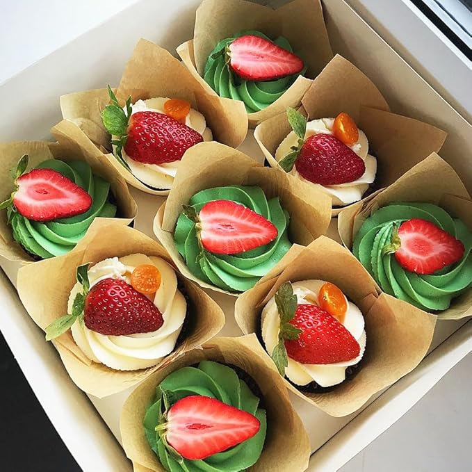 150 Pieces Tulip Cupcake Muffin Liners Paper Baking Cups Greaseproof Cupcake Wrappers for Birthday Wedding Party Baby Showers Catering Restaurants(Light Coffee)
