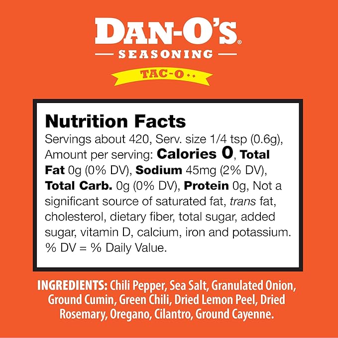 Dan-O's Tac-O Seasoning, 8.9 oz Bottle, All Purpose Taco Seasoning for Tacos, Quesadillas, Ground Beef, Guac and More, Sugar Free, Zero Calorie, Use this Spice Blend for a Flavorful Kick to Any Dish