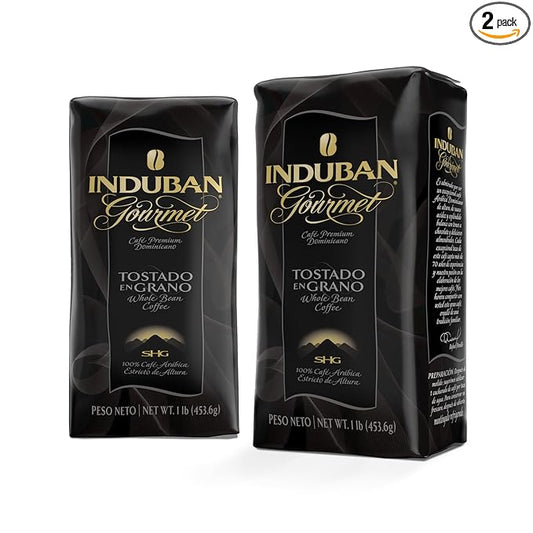 Induban Gourmet, 16 oz Bag, Whole Bean Coffee, Medium Roast - Premium 100% Arabica Coffee from the Dominican Republic (Pack of 2)