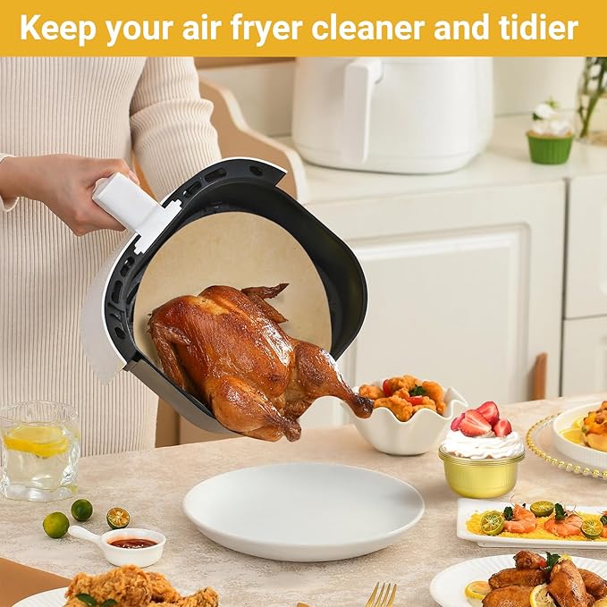 Beasea Air Fryer Round Liners 12 Inch, 200pcs Air Fryer Parchment Paper Unbleached Disposable Fryer Filter Paper Non-perforated Parchment Bamboo Steamer Papers for Air Fryer and Steaming Basket