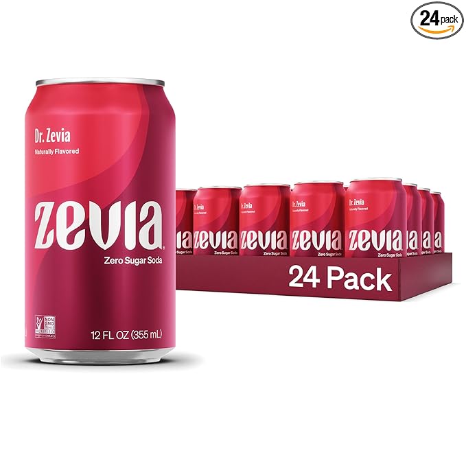 Zevia Zero Sugar Soda, Dr. Zevia, 12 oz Cans (24-Pack) ??Naturally Sweetened, Zero Calorie Sugar Free Soda - Non-GMO Project Verified, Gluten-Free, Vegan
