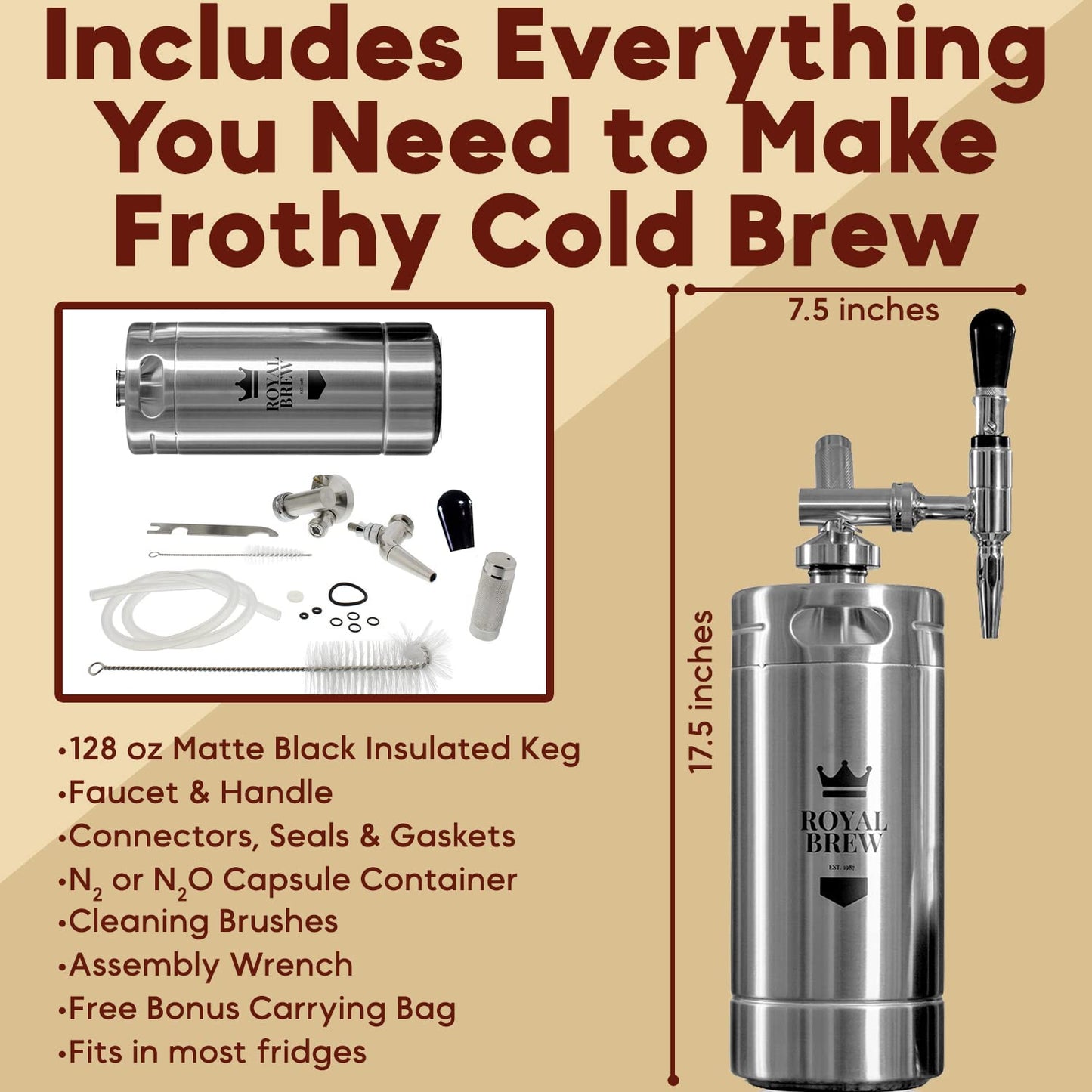 The Original Royal Brew Nitro Cold Brew Coffee Maker - Gift for Coffee Lovers - 128 oz Extra Large