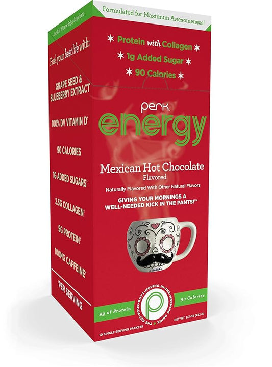 Perk Energy Original Mexican Hot Chocolate (10 Servings) - Gluten Free, Soy Free and Peanut Free