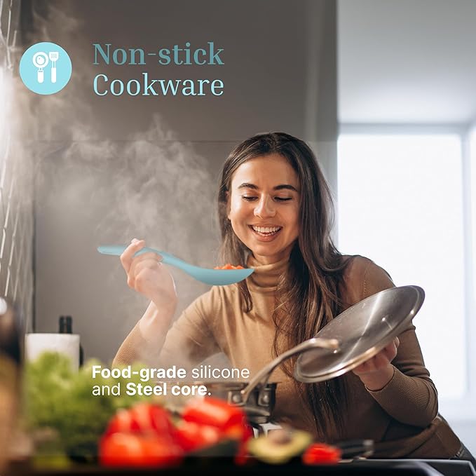 Silicone Rice Paddle Set – 2-Piece Set of Spoon Spatulas for Non-Stick Cookware – Kitchen Tools and Accessories with Comfortable Handles, Heat-Resistant Utensils for Cooking and Baking – Pastel Blue