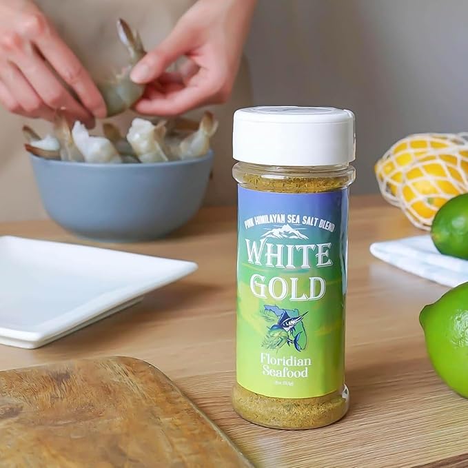 White Gold Floridian Seafood Seasoning - Fish seasoning with Pink Himalayan Sea Salt - Perfect Gourmet Spice blend, Natural Ingredients, Gluten-Free, Vegan, Keto Friendly - Elevates Any Dish for Culinary Excellence