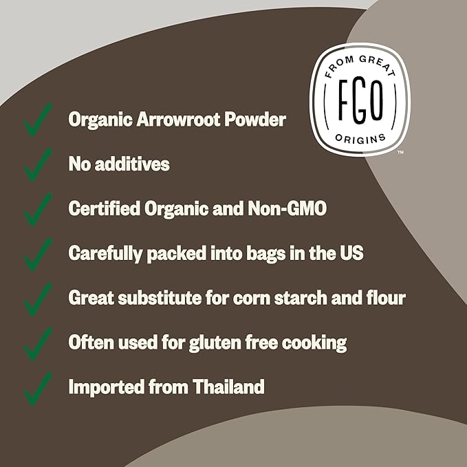 FGO Organic Arrowroot Powder, 16oz (1 Pound), USDA Organic, Non-GMO Natural Thickener, Gluten-Free, Dairy-Free, Flour or Corn starch Substitute