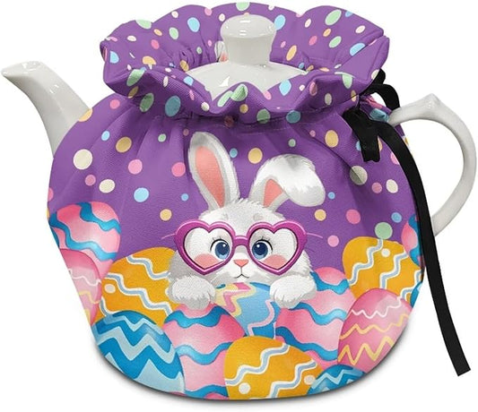Tea Cozy for Teapots Portable Easter Day Breakfast Warmer Extra Thick Insulated Kettle Covers for Home Party Decor, Rabbit Egg Pattern Teapot Dust Covers