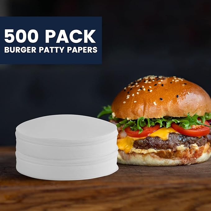 Yenmoz 500 PCS 4.5 Inch Hamburger Patty Paper White Parchment Paper Rounds Non-Stick Food Grade Burger Paper Sheets for Preparing and Storaging Patties Bakings and More