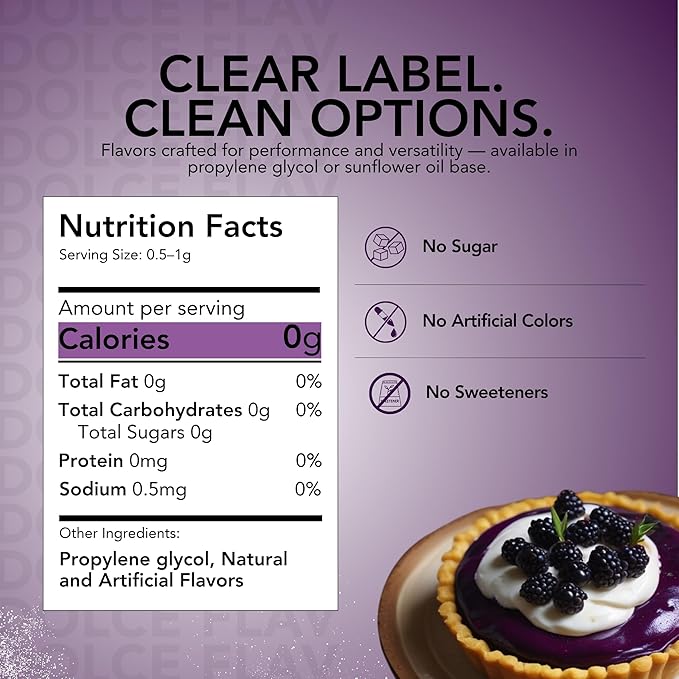 Dolce Flav Elderberry Extract - 2 Ounce Water-Soluble Multipurpose Flavoring Ideal for Baked Goods, Beverages, Coffee, Desserts & Ice Cream - Perfect Kitchen Gift for Holidays