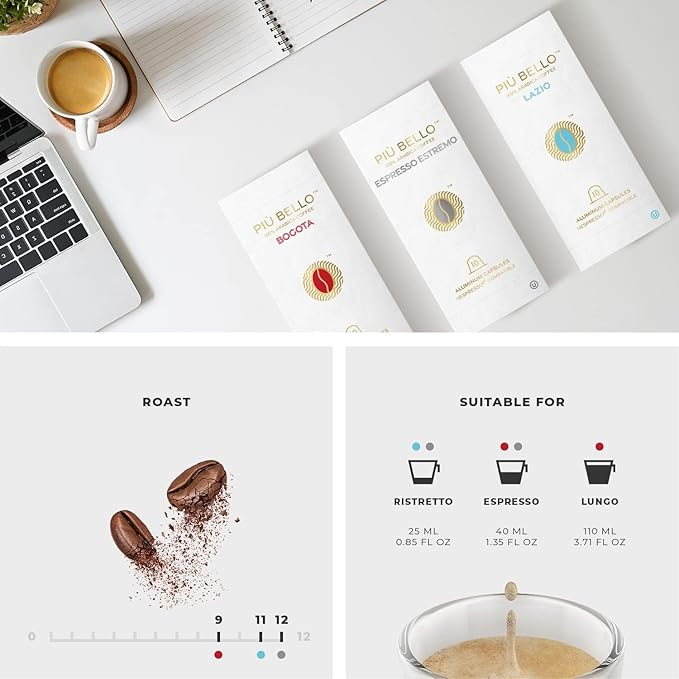 Piu Bello Espresso Coffee Pods for Nespresso Original Machines – Variety Pack – Compatible Capsules with 3 Intense Flavors – Dark Roast, Low Acidity – Rich & Balanced Taste – Kosher (3-Flavor Multipack, 120 Count)